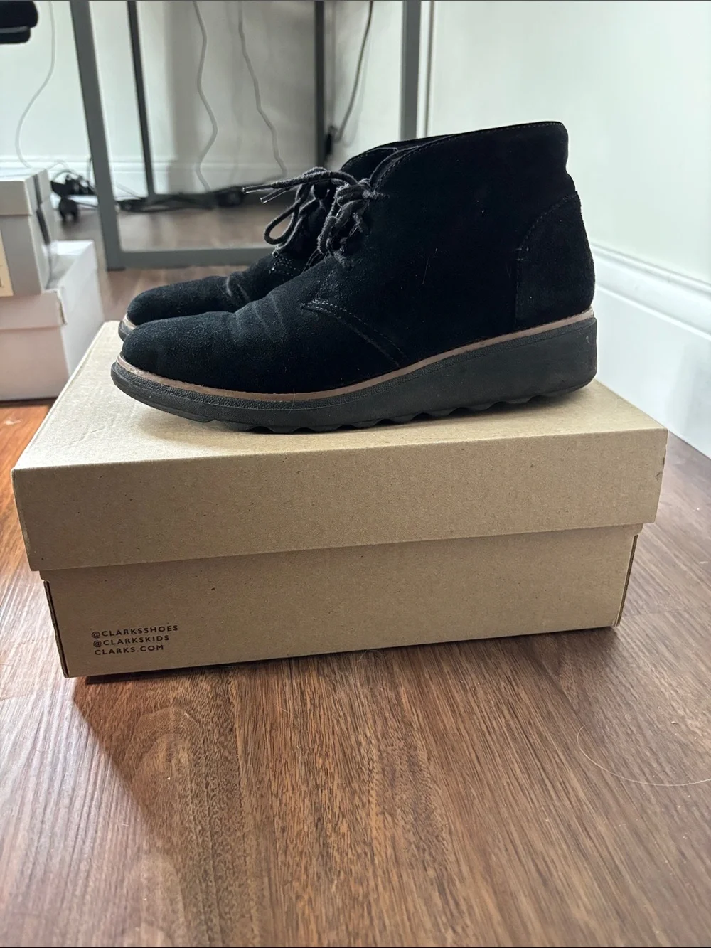 Clarks Black Suede Lace-Up Ankle Booties